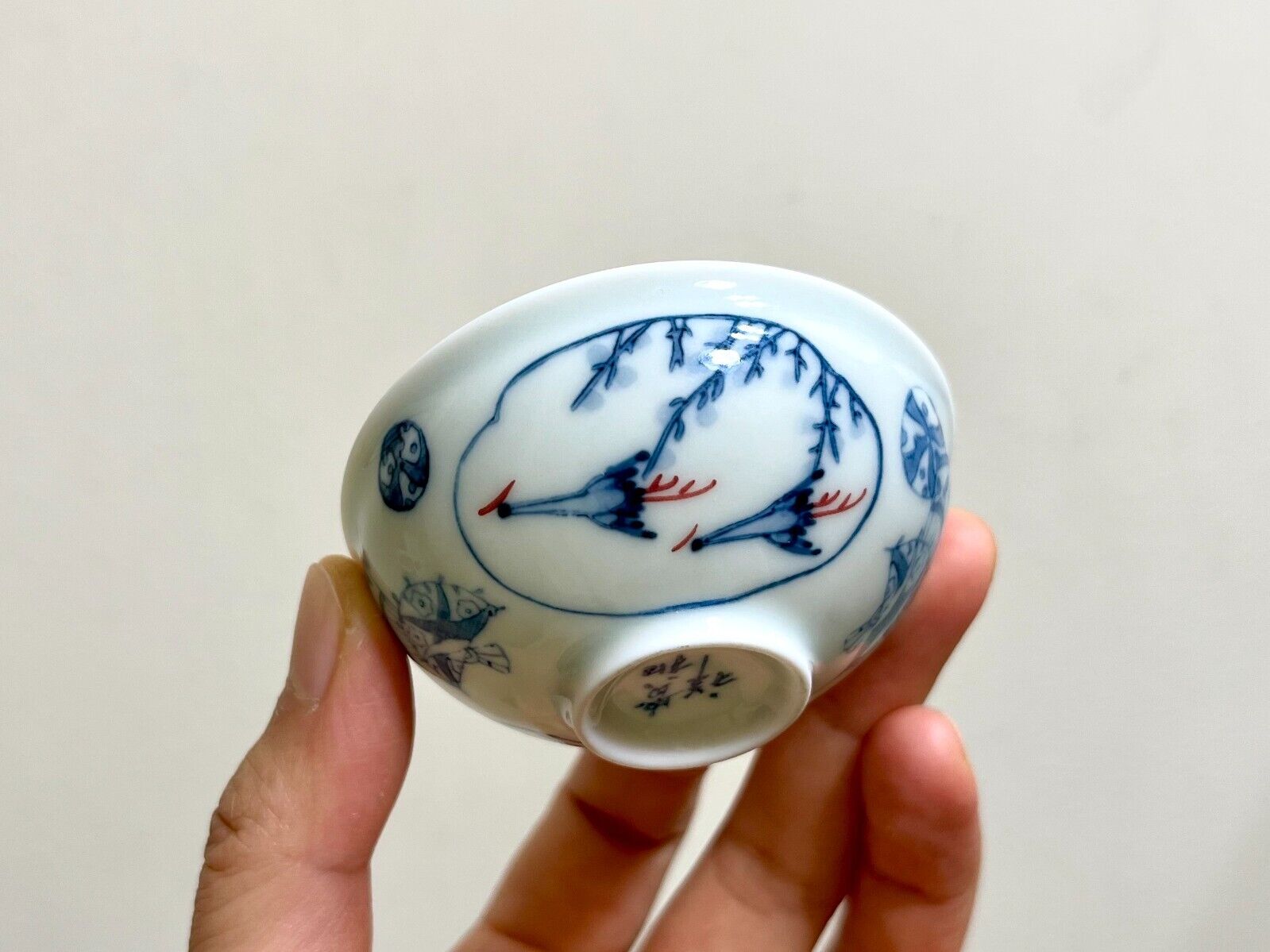 delicate Chinese blue&white porcelain teacup birds cranes Guihexiang
