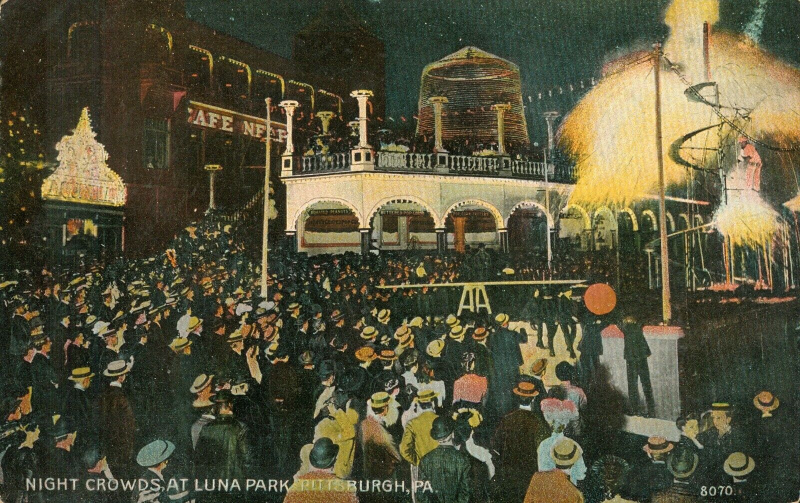 ANTIQUE c1907-1915 POSTCARD, Night Crowds at Luna Park, PITTSBURGH, PA 