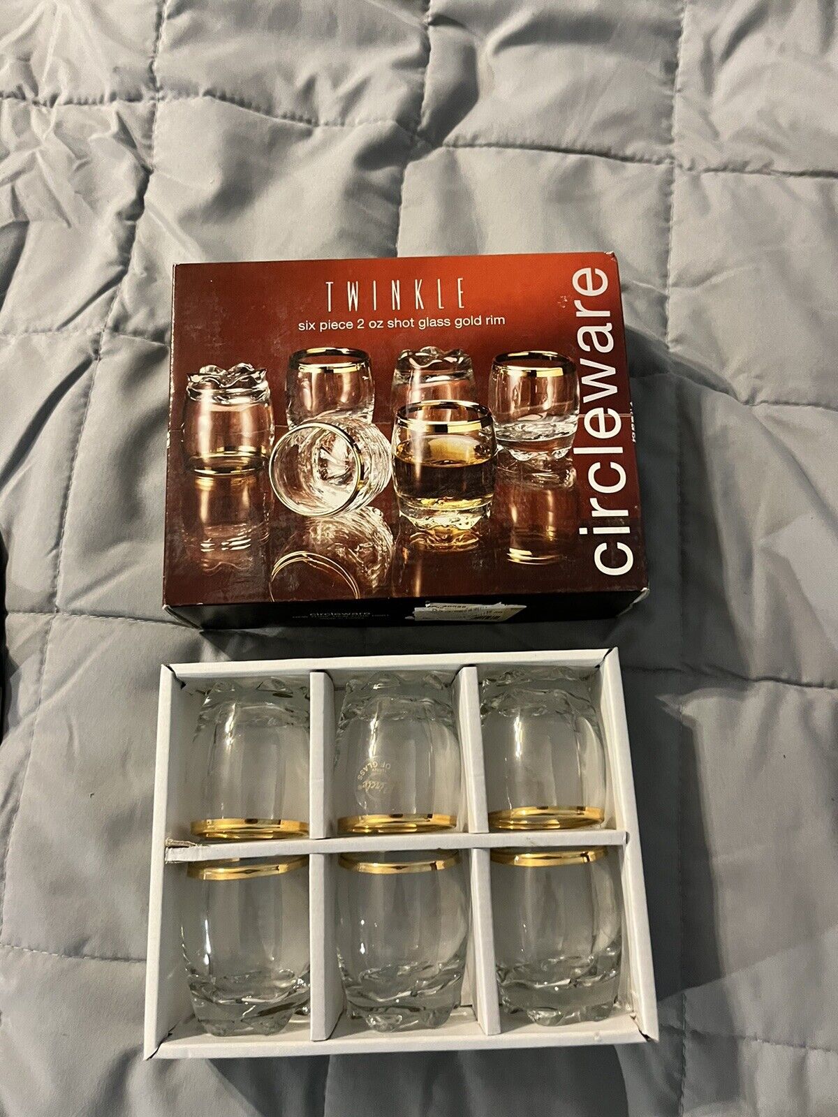 6 Circleware Twinkle Whiskey Shot Glasses Set  - NIB 2oz Set Lot Gold Trim