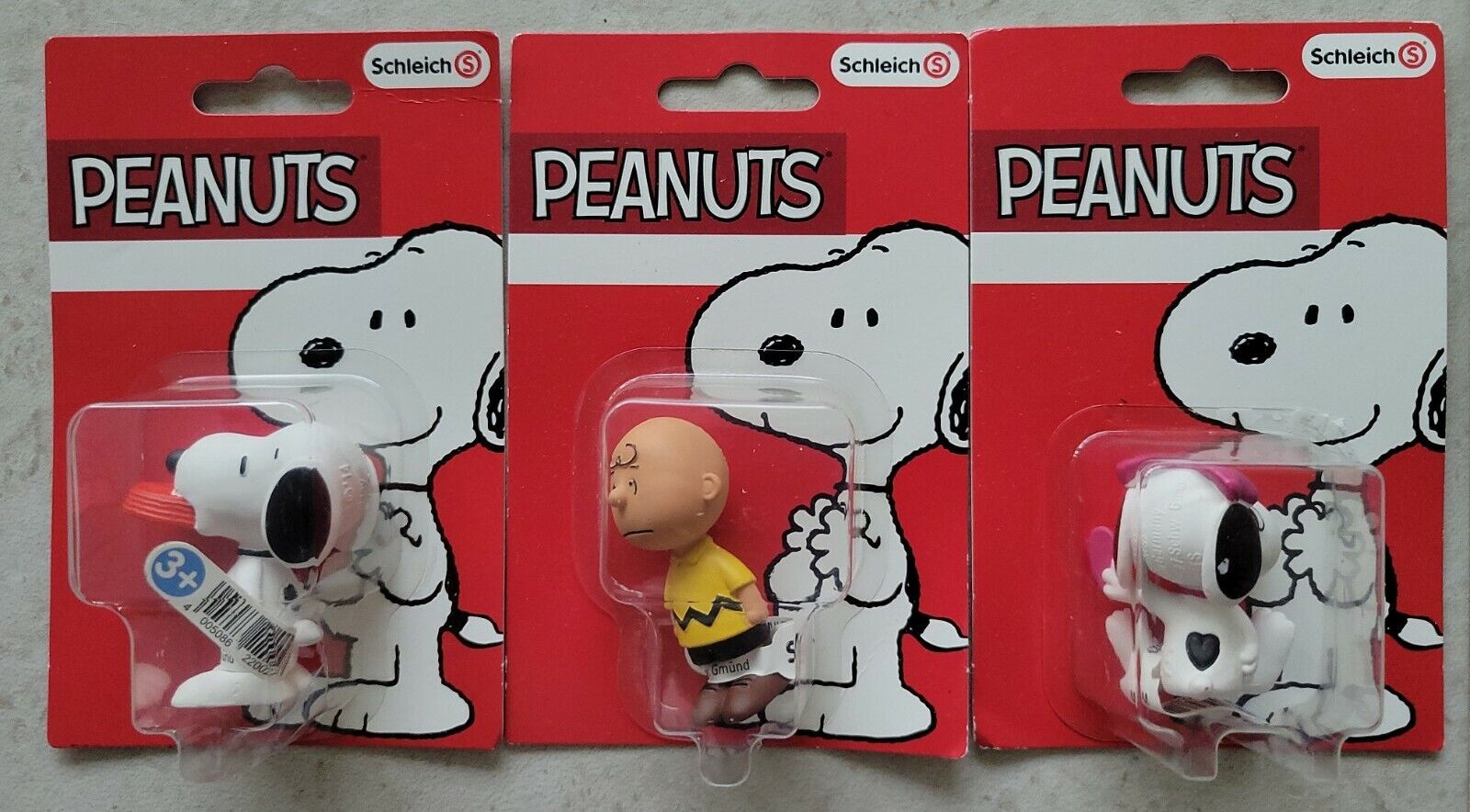NEW RARE SCHLEICH PEANUTS CHARLIE BROWN SNOOPY & BELLE DOG FIGURES GERMANY c53