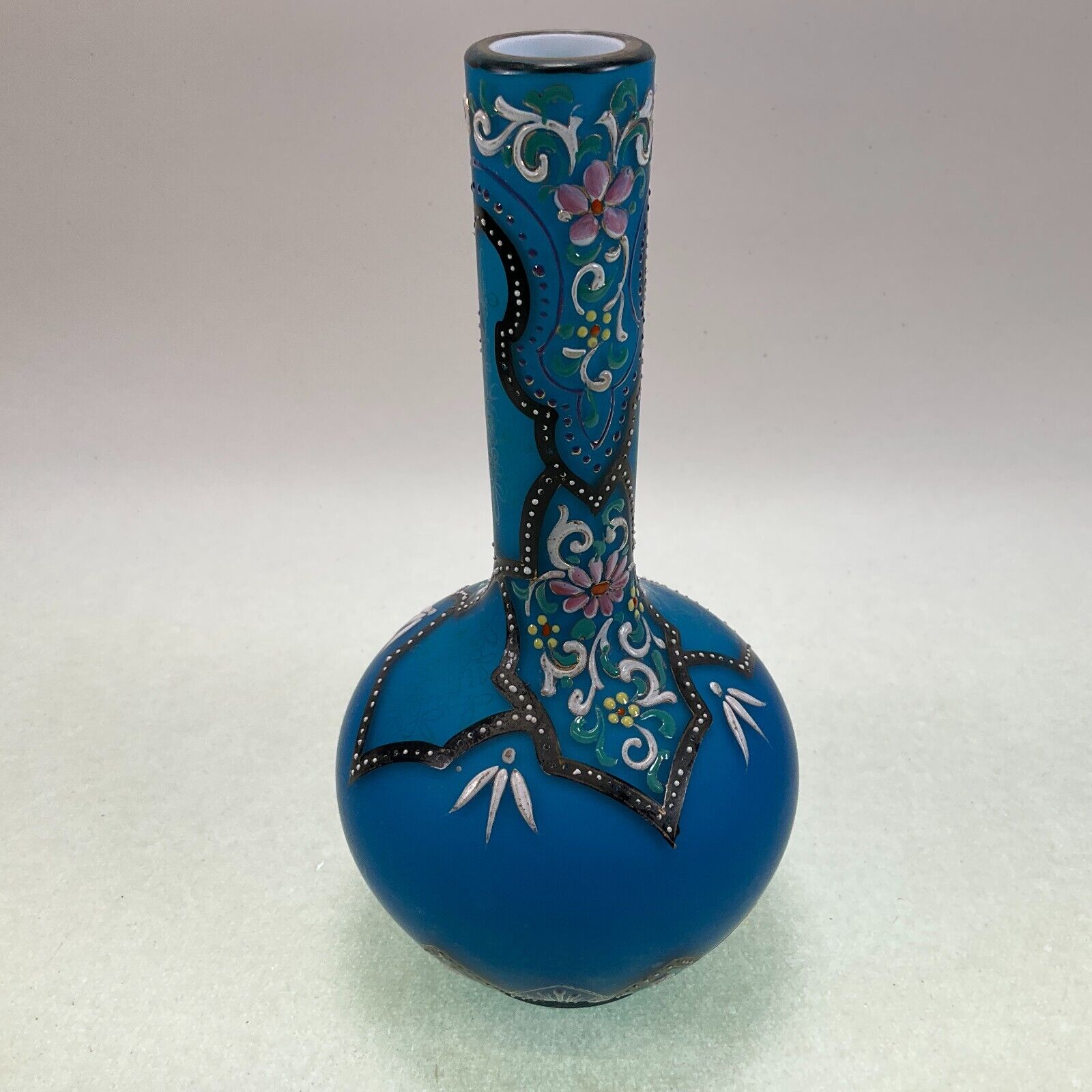 Harrach Intricate Enamel Bohemian Vase Cased Glass Hand Painted