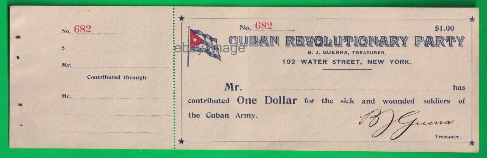 Cuba contribution bond to the Cuban Revolutionary Party for the Mambi Army, 1897