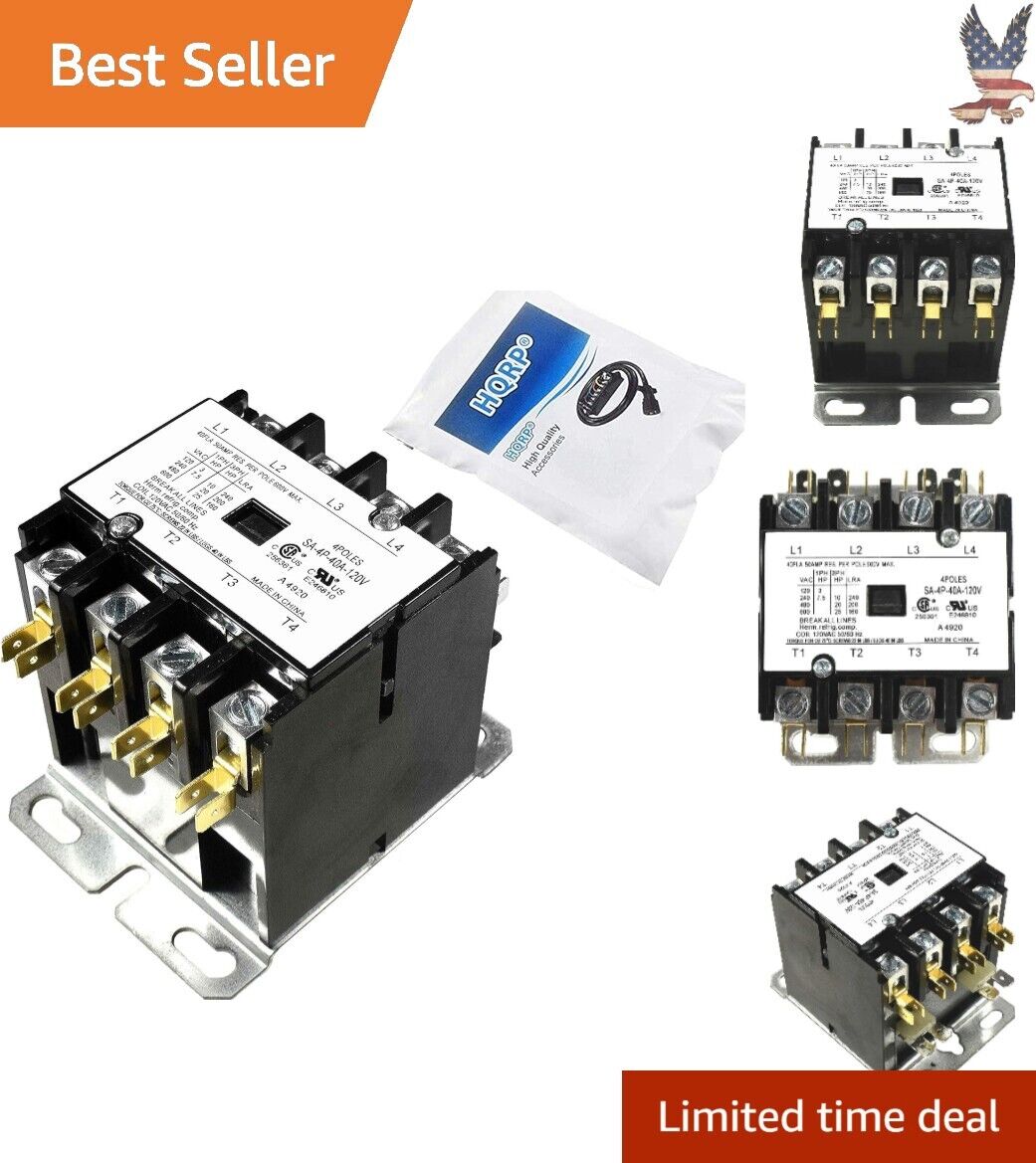 Heavy-Duty 4-Pole 40 Amp Coil 120V AC Contactor - Universal Compatibility