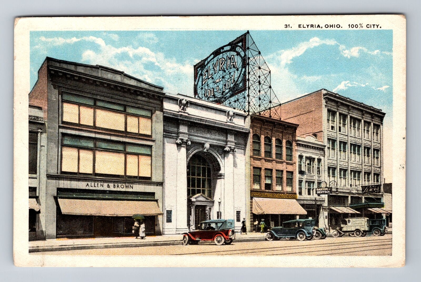 Elyria OH-Ohio, Elyria 100 Percent City, Business Section Vintage c1930 Postcard