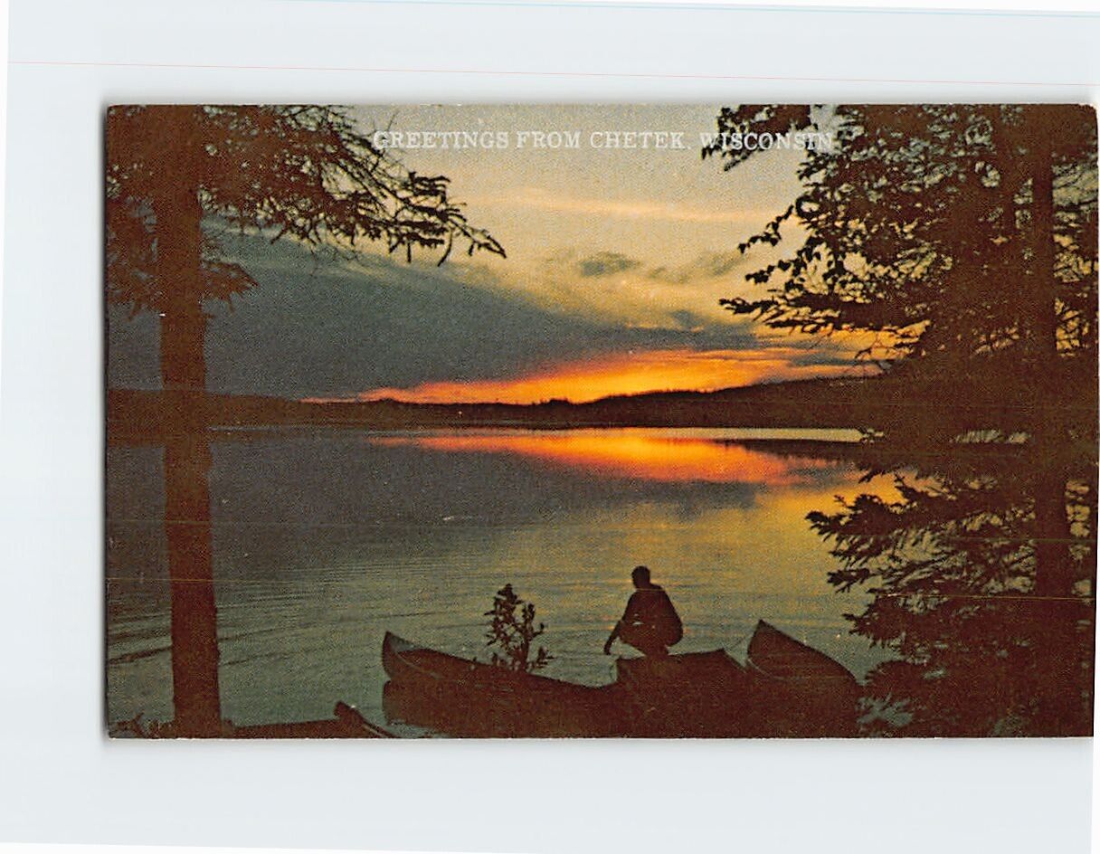 Postcard Sunset Scene Greetings from Chetek Wisconsin USA