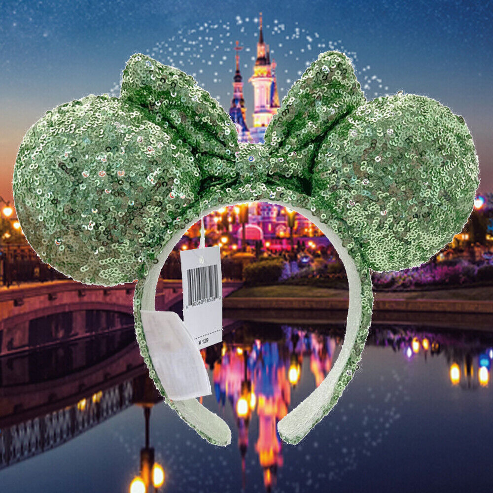 DisneyParks Green Minnie Mouse Bow Sequins Ears Mickey Headband Ears US