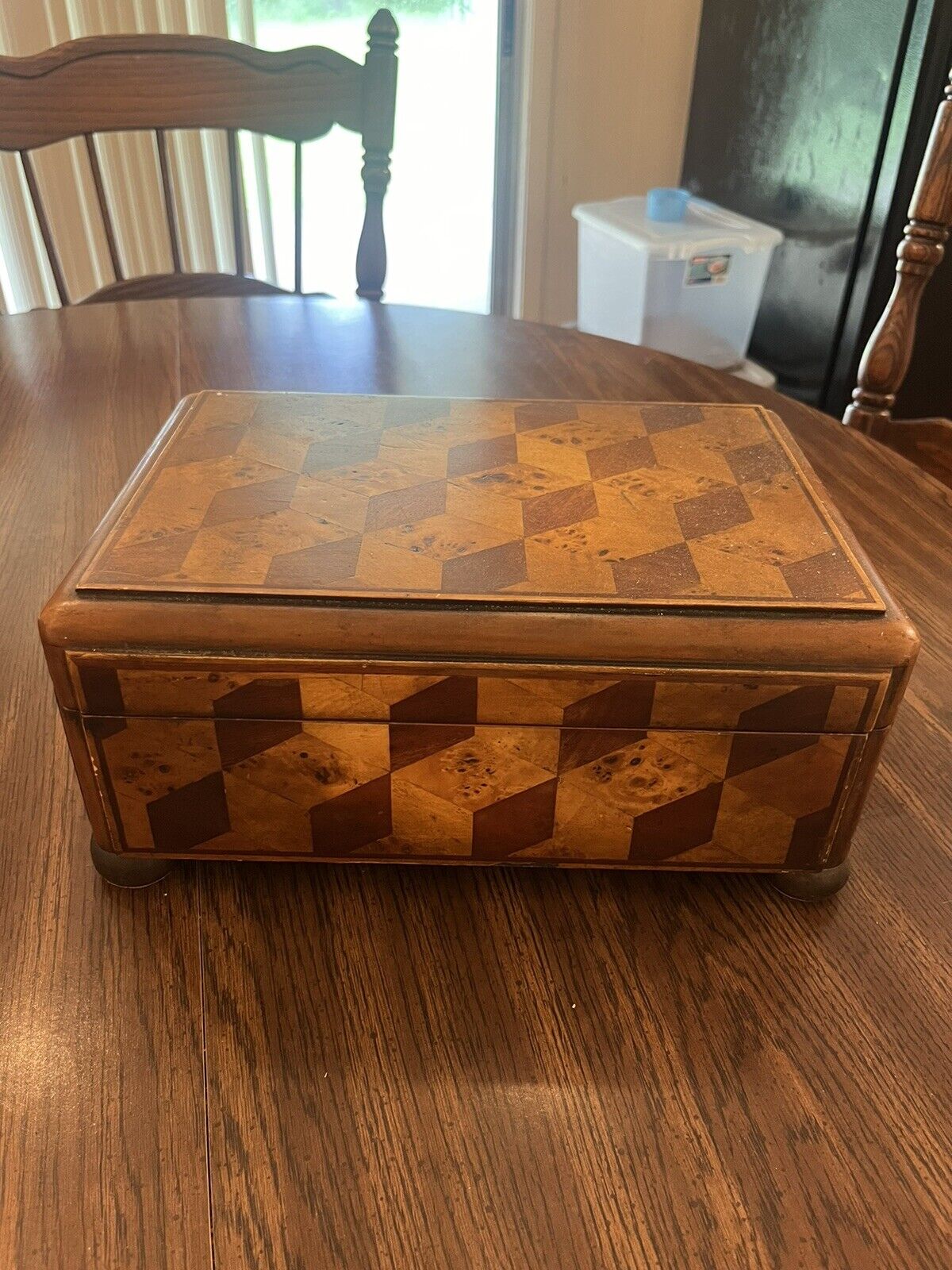 Vintage Theodore Alexander Wooden Parquetry Box Cube Design Hand Made
