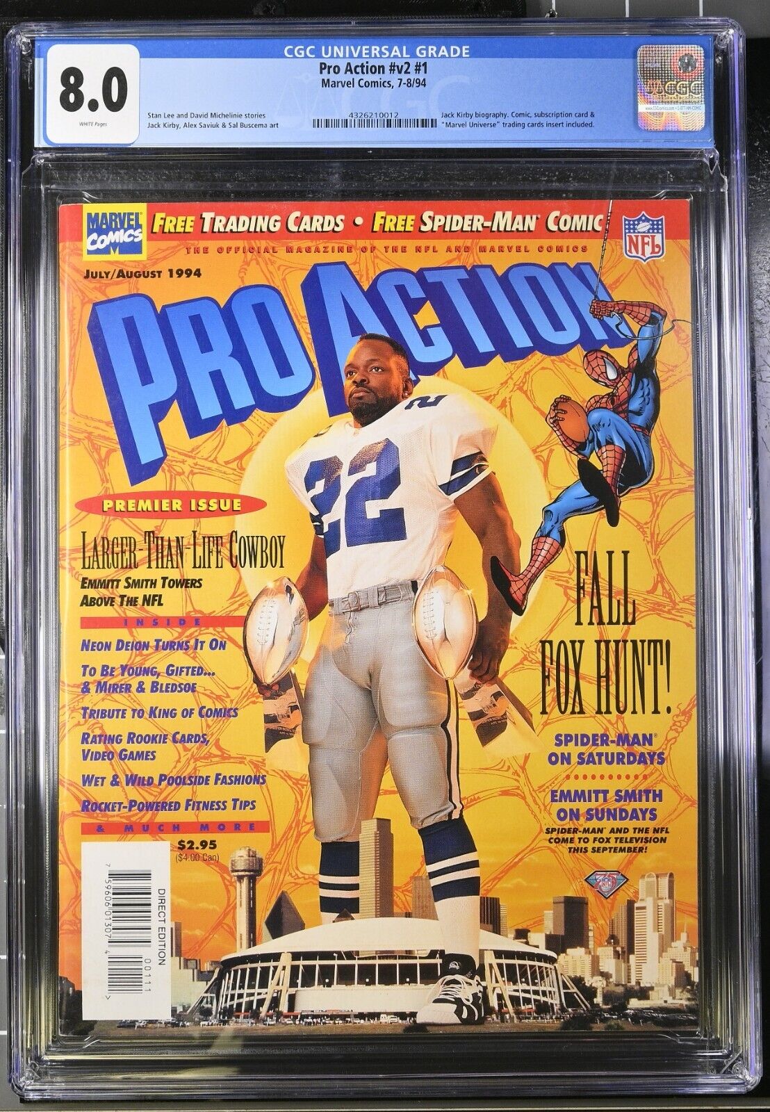 1994 Marvel NFL Pro Action Magazine CGC 8.0 POP 1 Emmitt Smith Spiderman w/Cards