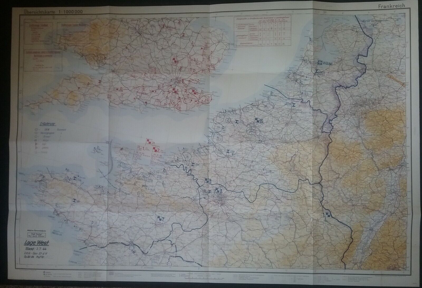 D-DAY GERMAN INTELLIGENCE MAP ISSUED ON 3RD JULY 1944 WWII DOCUMENTS 