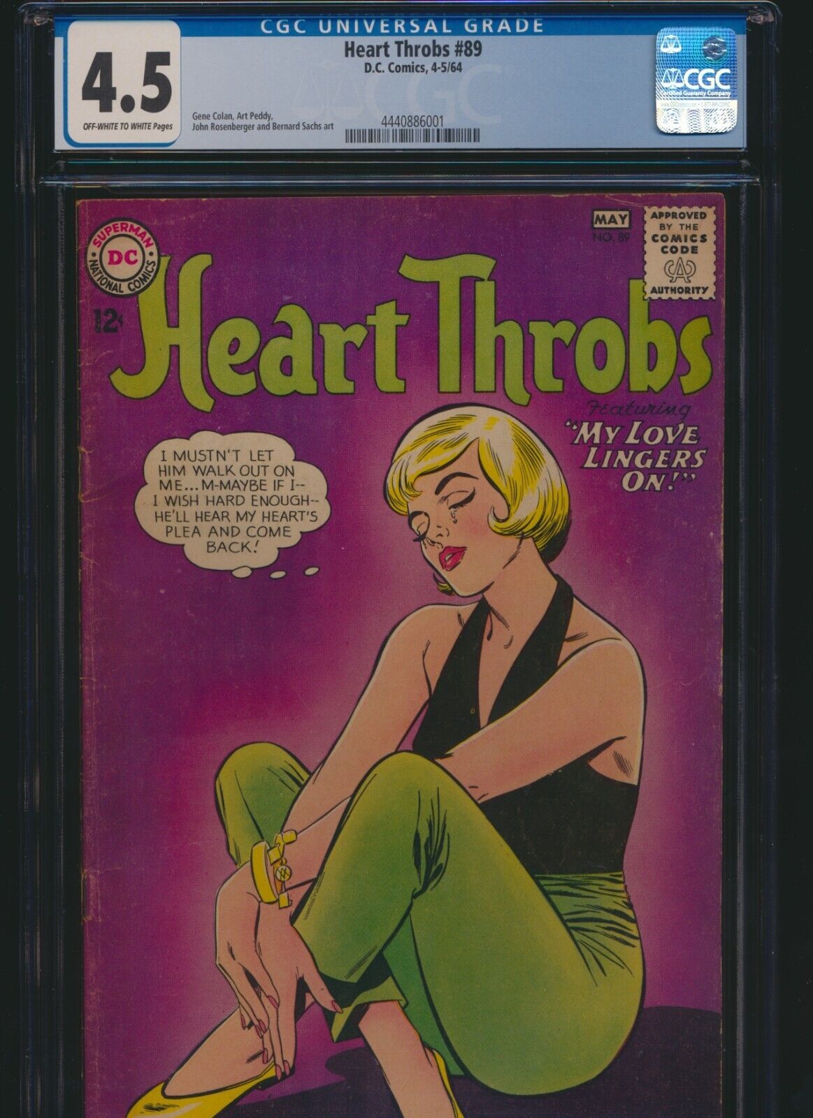 Heart Throbs 89 DC 1964 CGC 4.5 ow/w pgs classic romance cover Free S/H
