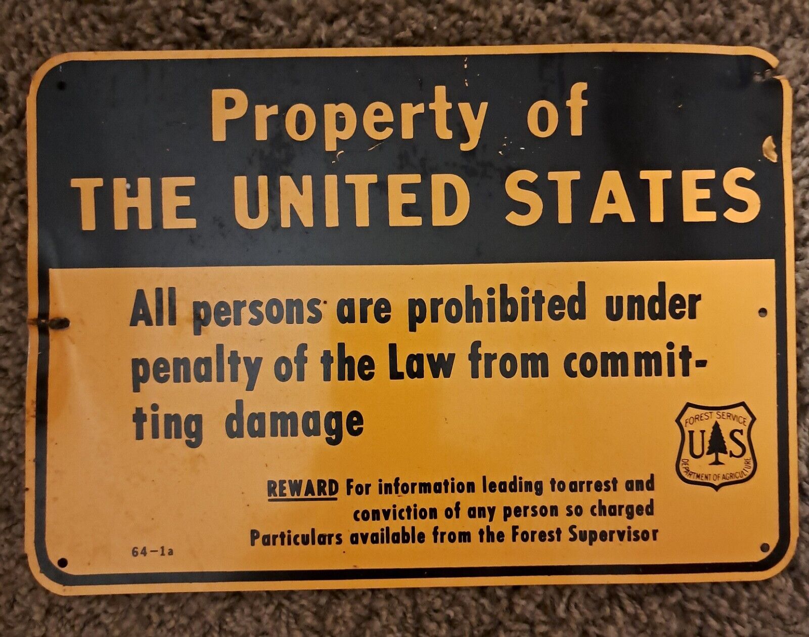 Vintage U.S. Forest Service Property Marker  Sign