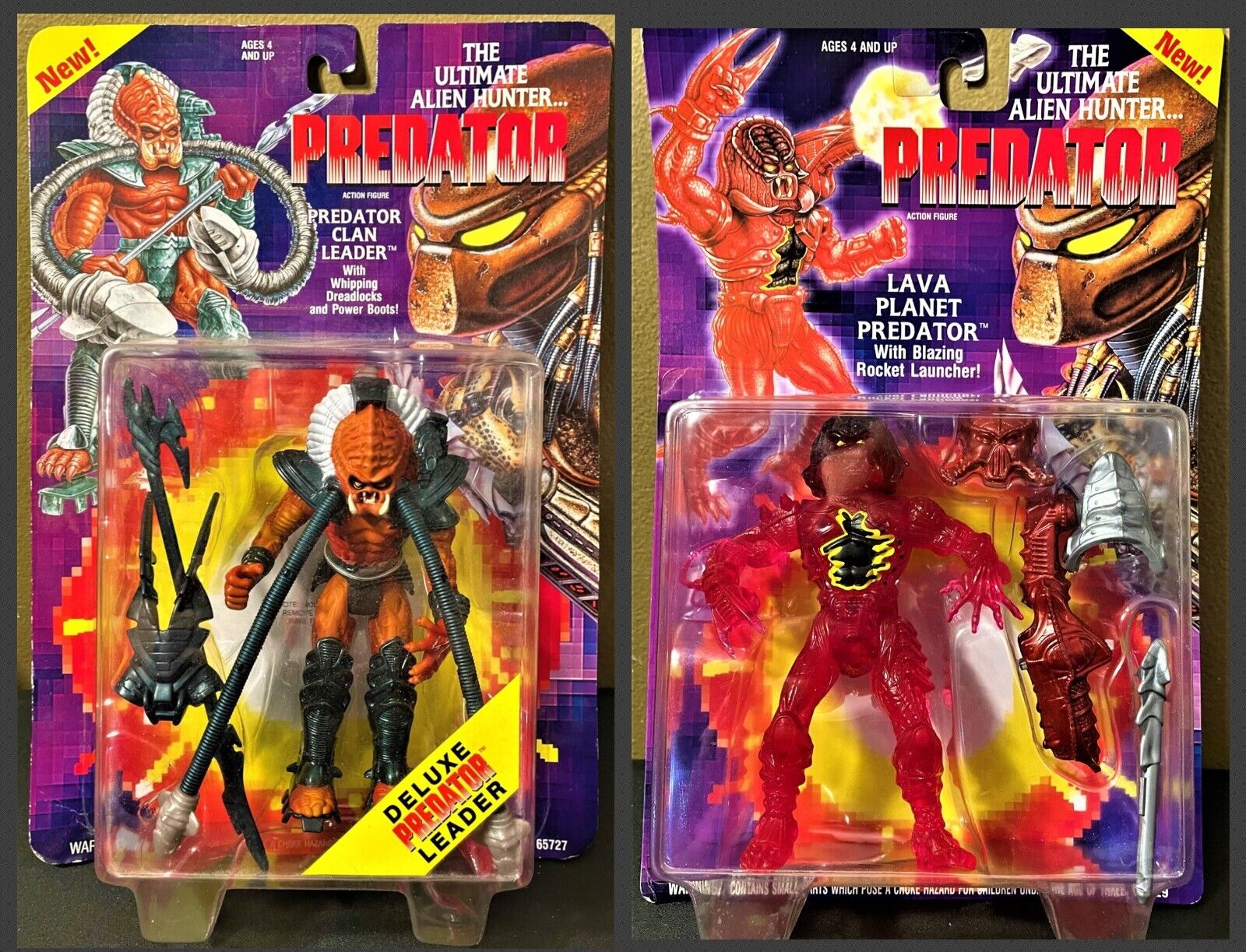 Two (2) PREDATOR Action Figures on Cards CLAN LEADER & LAVA PLANET 1994 Kenner