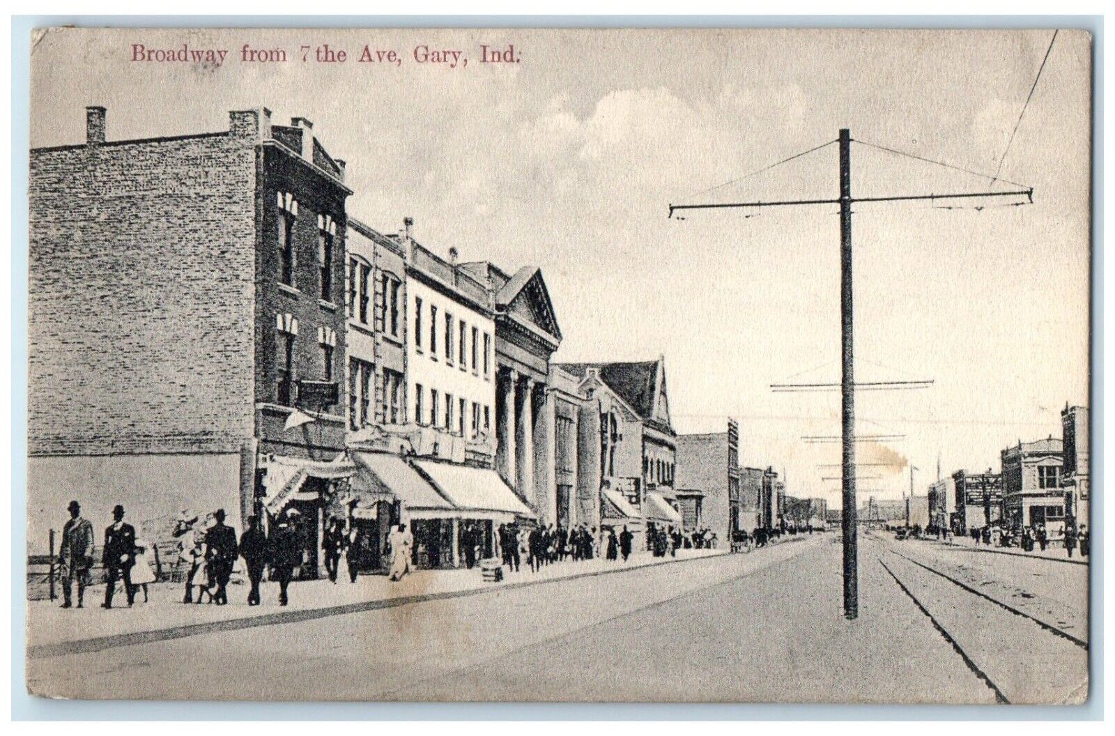 c1910 Busy Day Street Building Broadway 7th Ave Gary Indiana IN Vintage Postcard