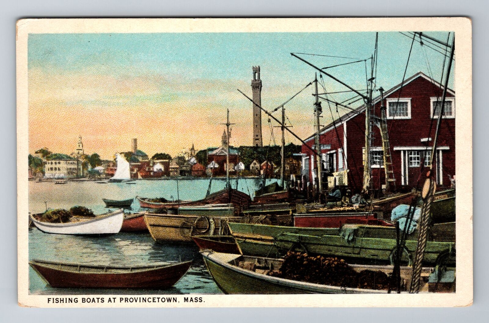 Provincetown, MA-Massachusetts, Harbor Fishing Boats Antique, Vintage Postcard