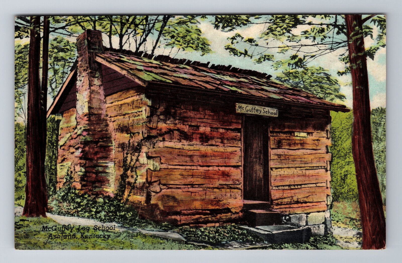 Ashland KY-Kentucky, McGuffey Log School, Antique, Vintage Postcard