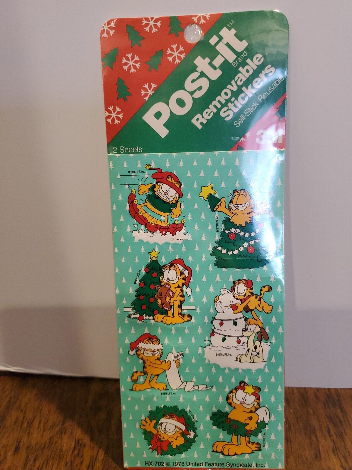 Vintage 1978 Garfield Christmas  3M POST IT Removable Stickers 2 Sheets