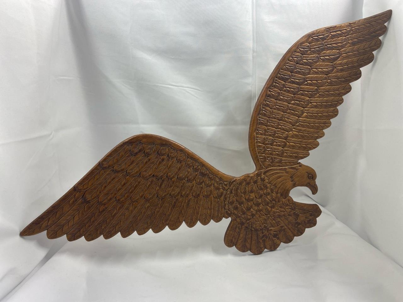 Vintage Wood Carved American Eagle Wall Hanging Plaque 20.5\