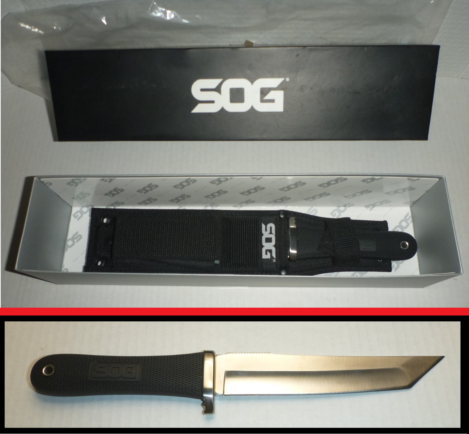 SOG TS01 - N Tsunami Tanto Fixed Blade Knife Black Kraton Handles Discontinued