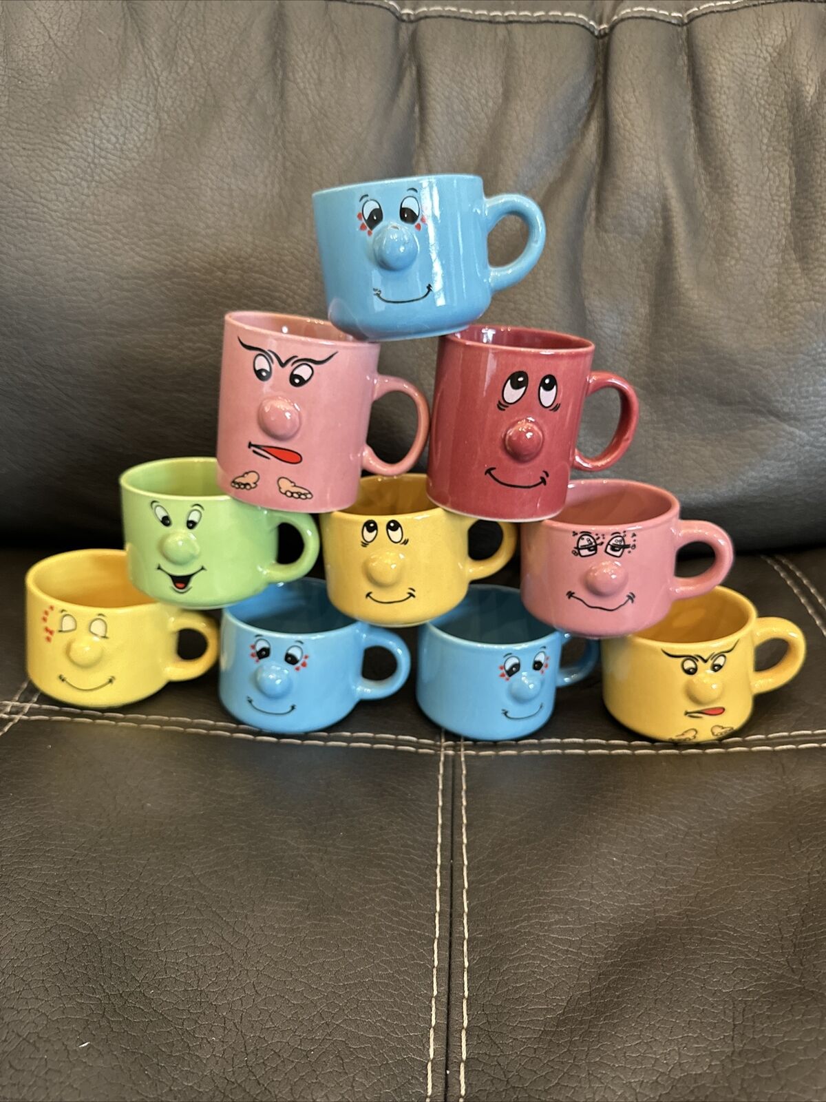 Lot Of 10 Funny Face Mugs 3D Nose Anthropomorphic Expressions Vintage