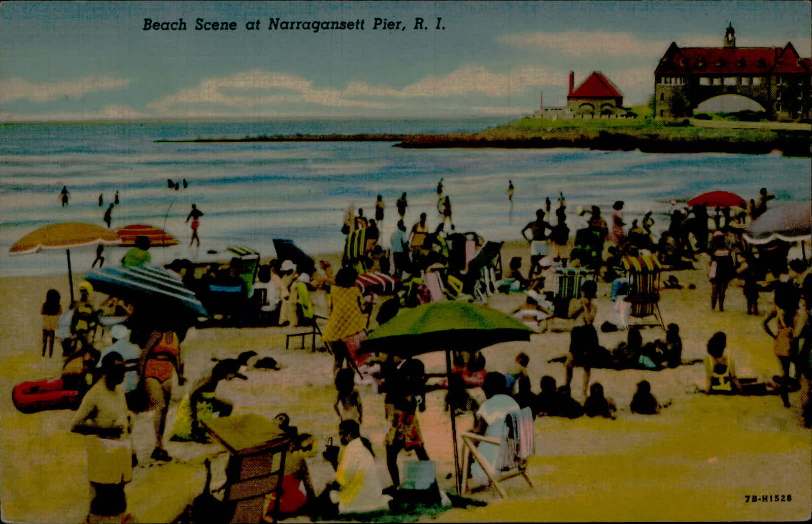 Postcard: Beach Scene at Narragansett Pier, R. I.