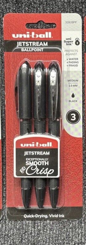 Uni-Ball Jetstream Ballpoint Pens, Bold Point (1.0mm), Black Ink 3 pens