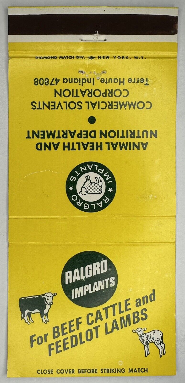 Vintage Matchbook Cover / Ralgro Implements / Growth Hormones / Farming / Calf