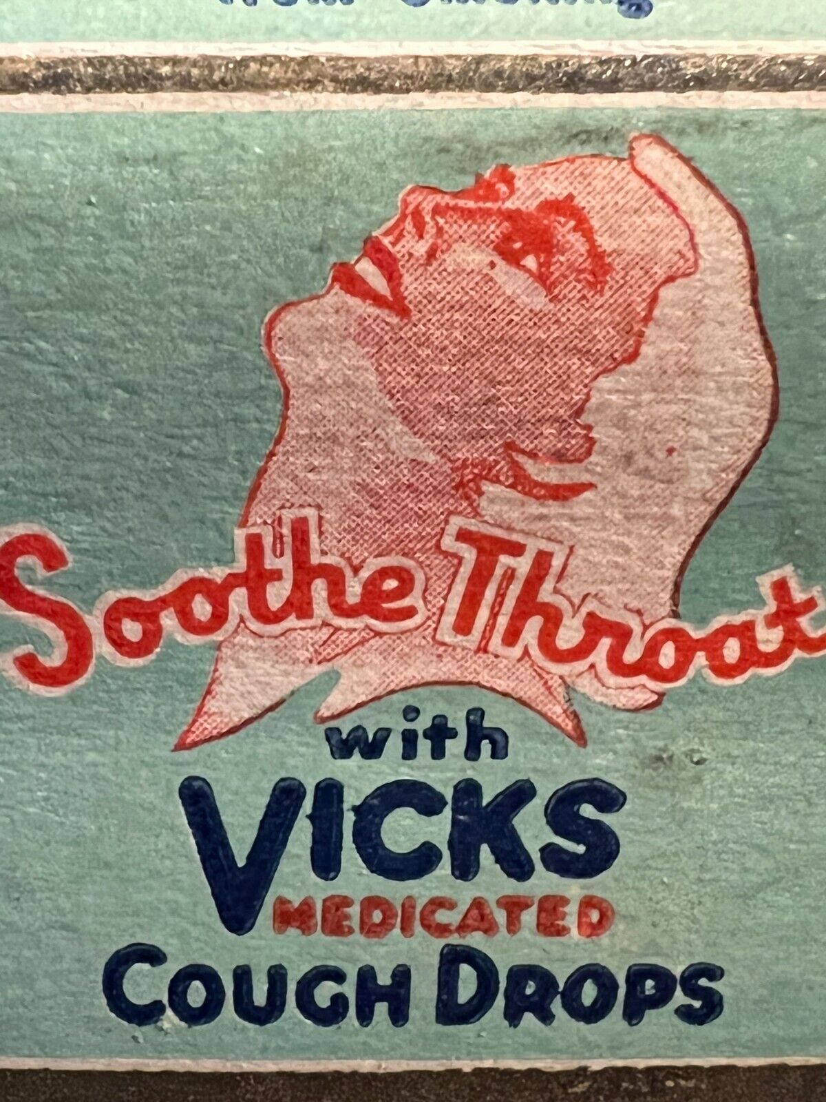 VINTAGE MATCHBOOK - RARE VICKS MEDICATED COUGH DROPS - SOOTH THROAT - UNSTRUCK