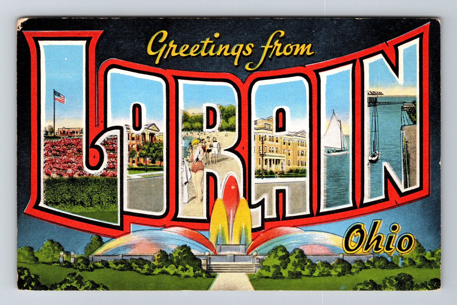 Lorain OH-Ohio, LARGE LETTER Greetings Vintage Souvenir Postcard