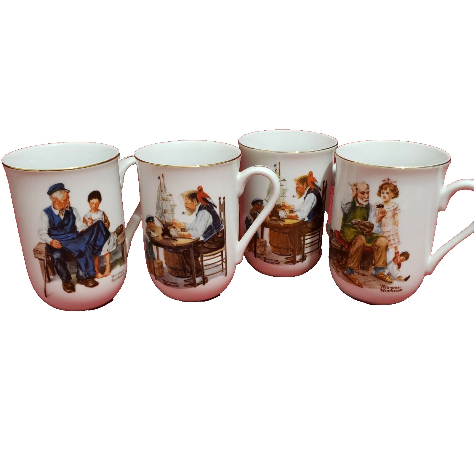 Vtg Norman Rockwell Museum CUPS MUGS Set of 4 Made in Japan