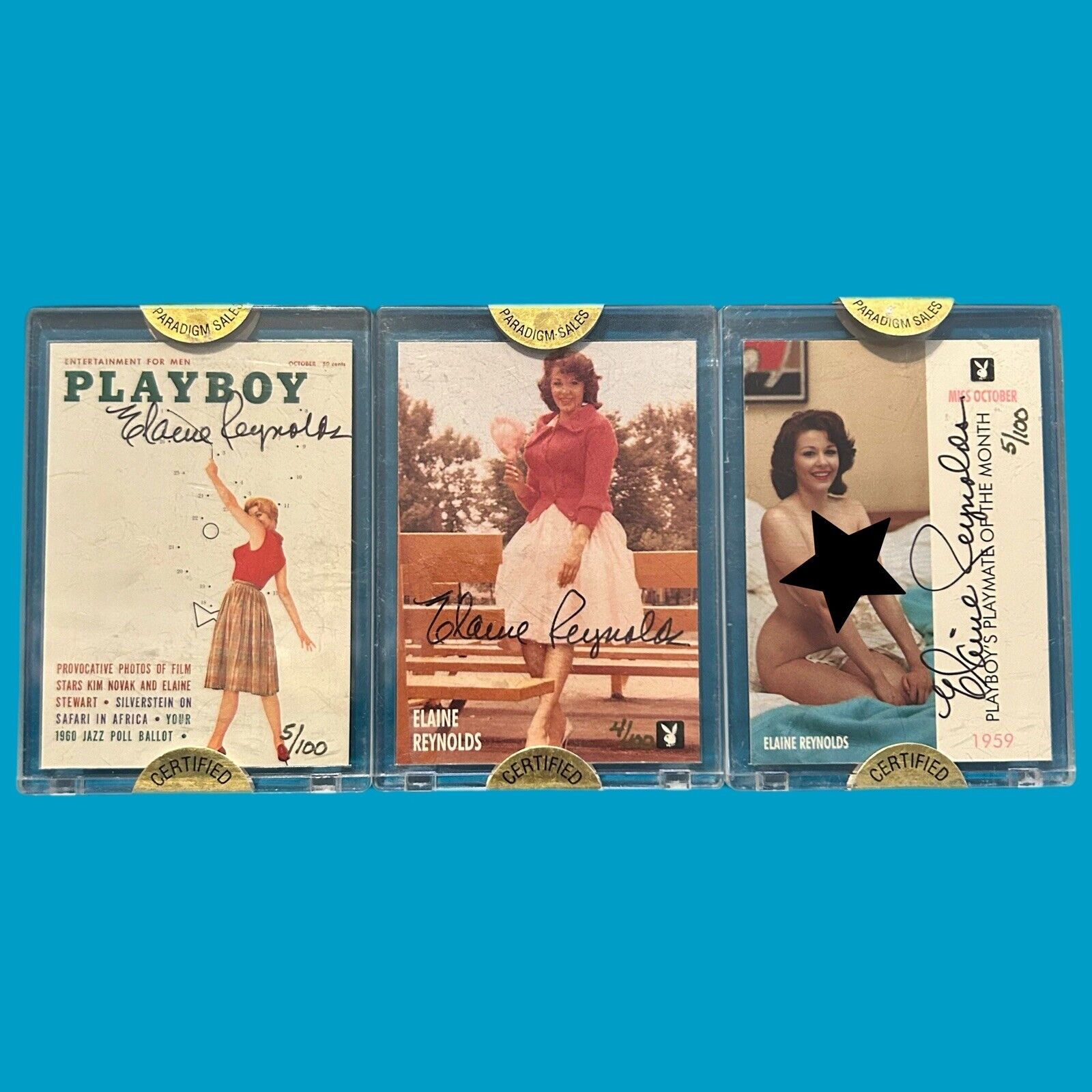 Playboy Centerfold Card October Set Of 3 ELAINE REYNOLDS AUTOGRAPH CARD RARE
