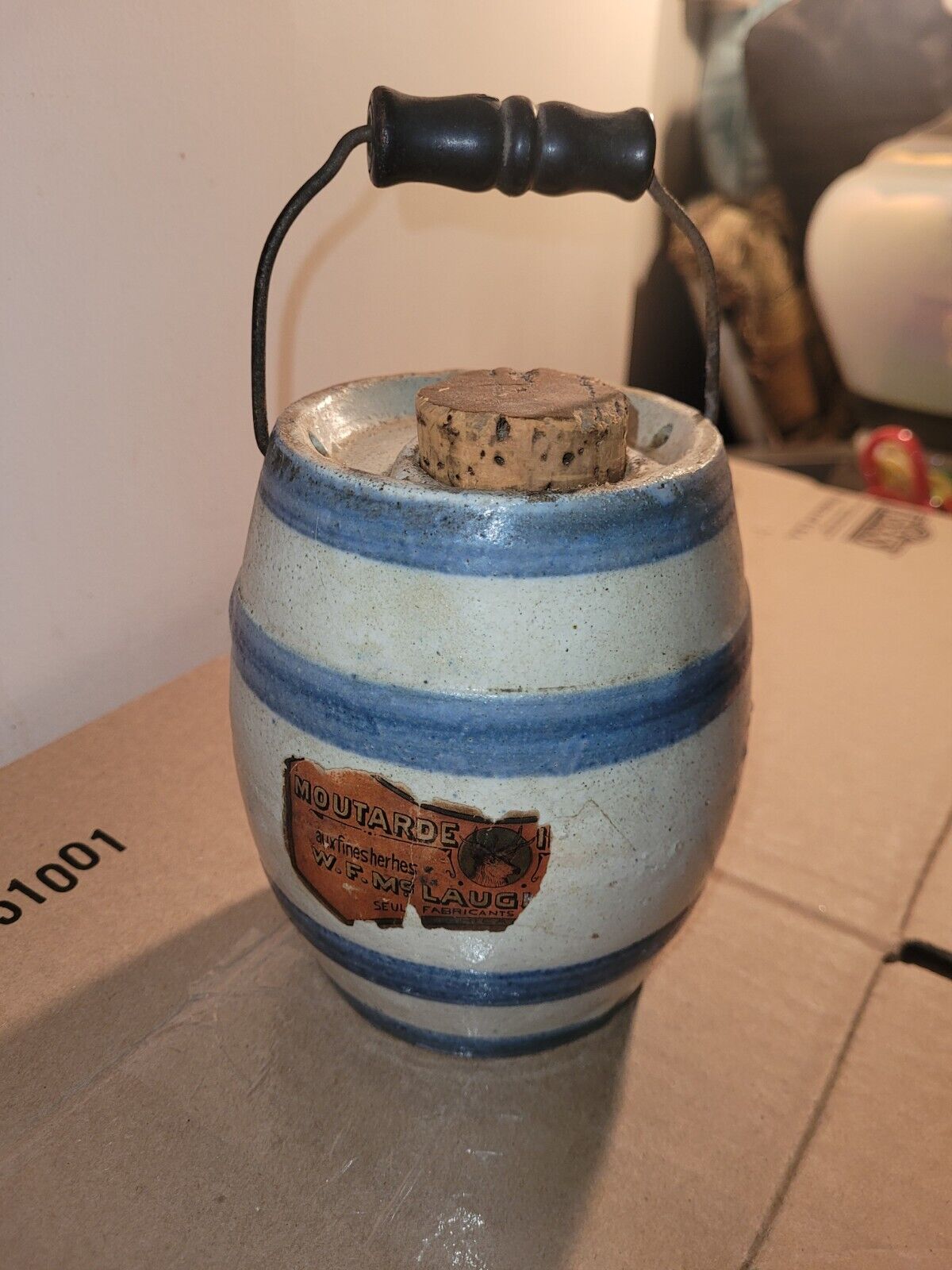Vintage Unmarked W.F. McLaughlin\'s Chicago Stoneware Crock Jug Barrel Keg Handle