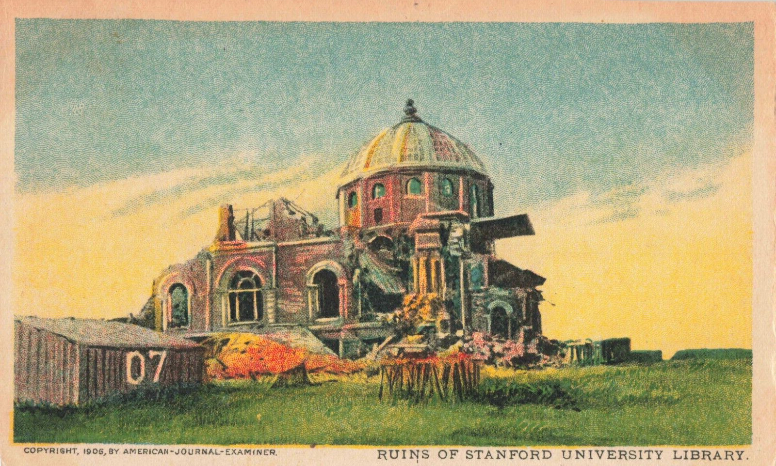 Stanford CA, Stanford University Library Ruins 1906 Earthquake, Vintage Postcard