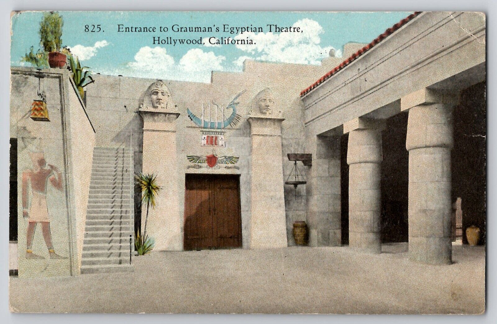 Entrance to Grauman's Egyptian Theatre Hollywood CA California Postcard 1924