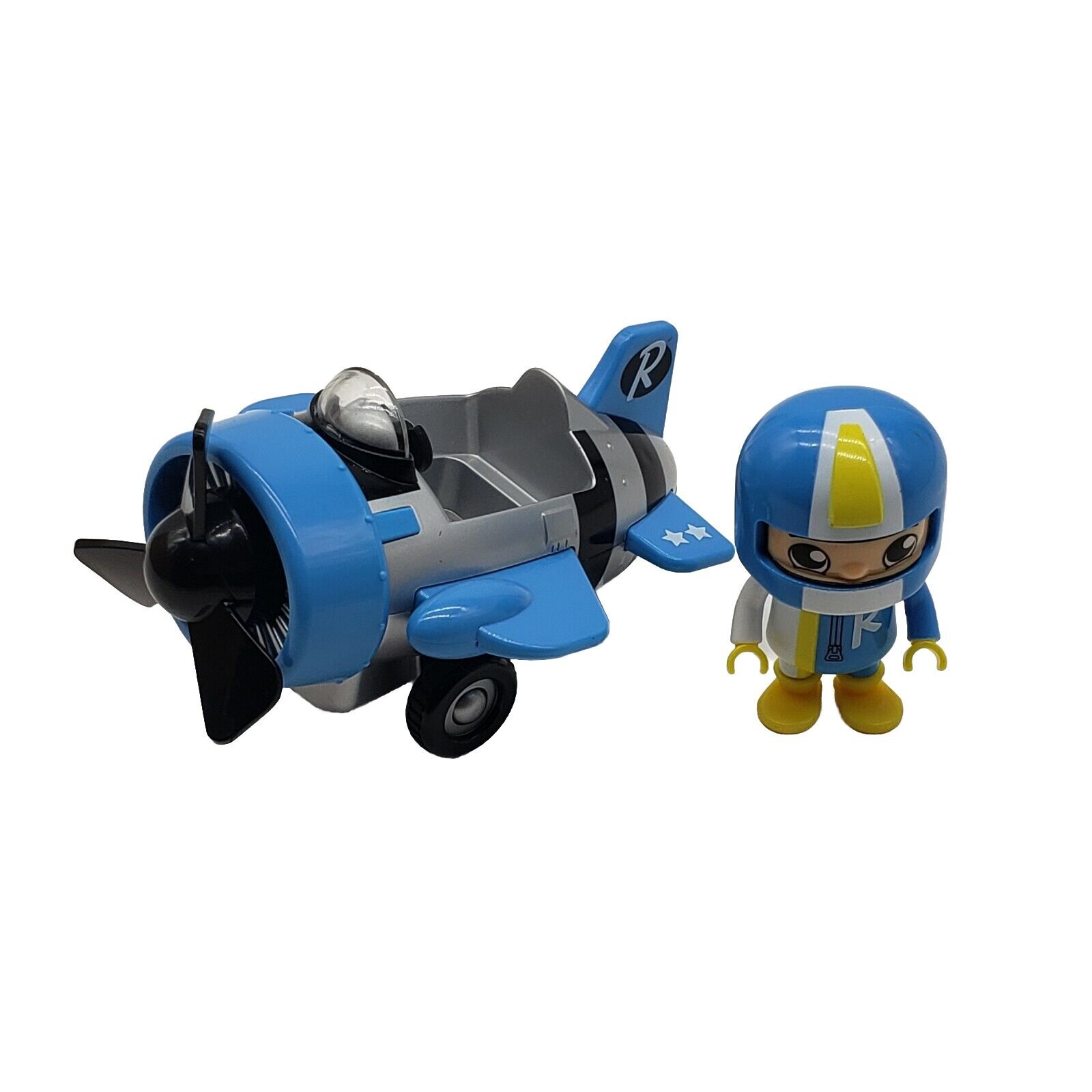 Ryan\'s World Blue Sky Fighter Figure Pull Back Plane Cap N Captain Racer Toys