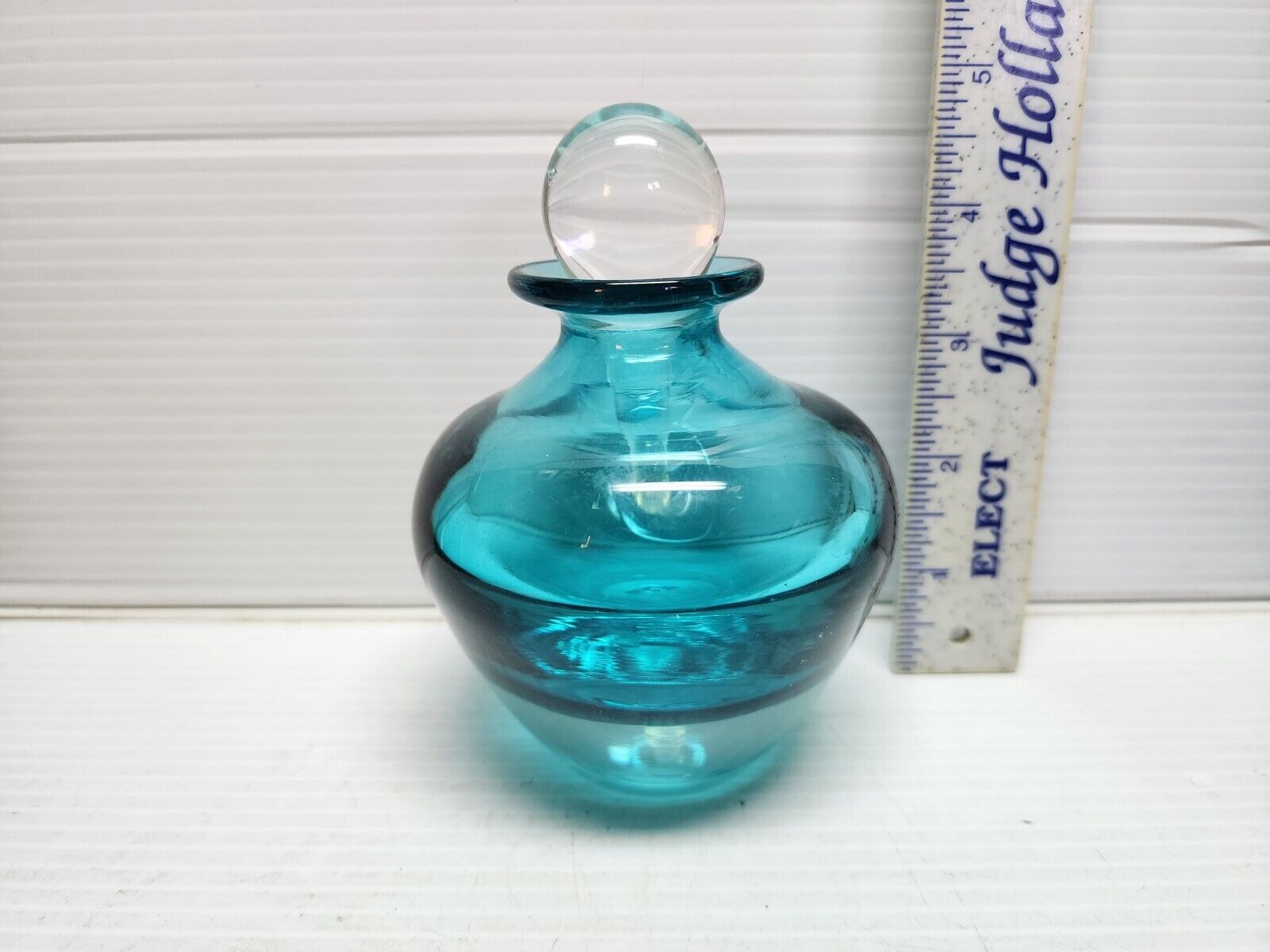 Vintage Cut Crystal Perfume Bottle With Ball Stopper Flawless Shape Blue Base