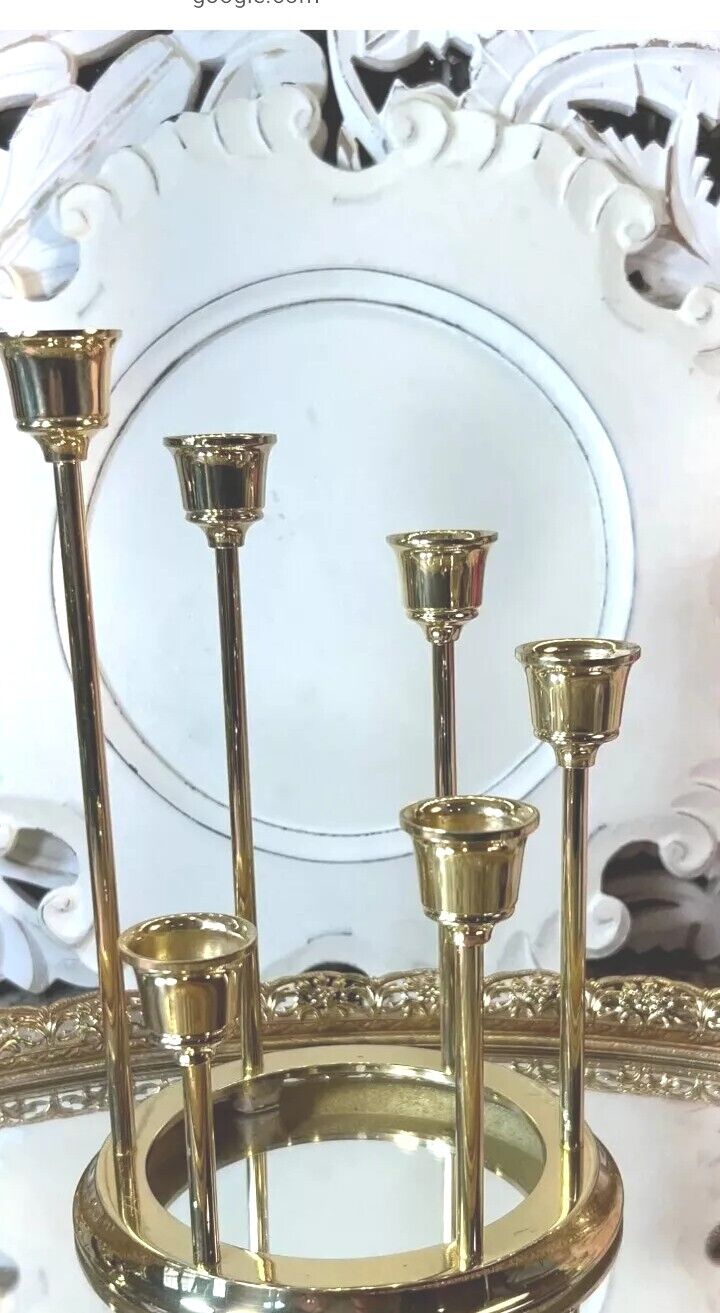 Pair Vtg partylite candle holders retired Fine Brass Creshendo 6 Candle Holder 