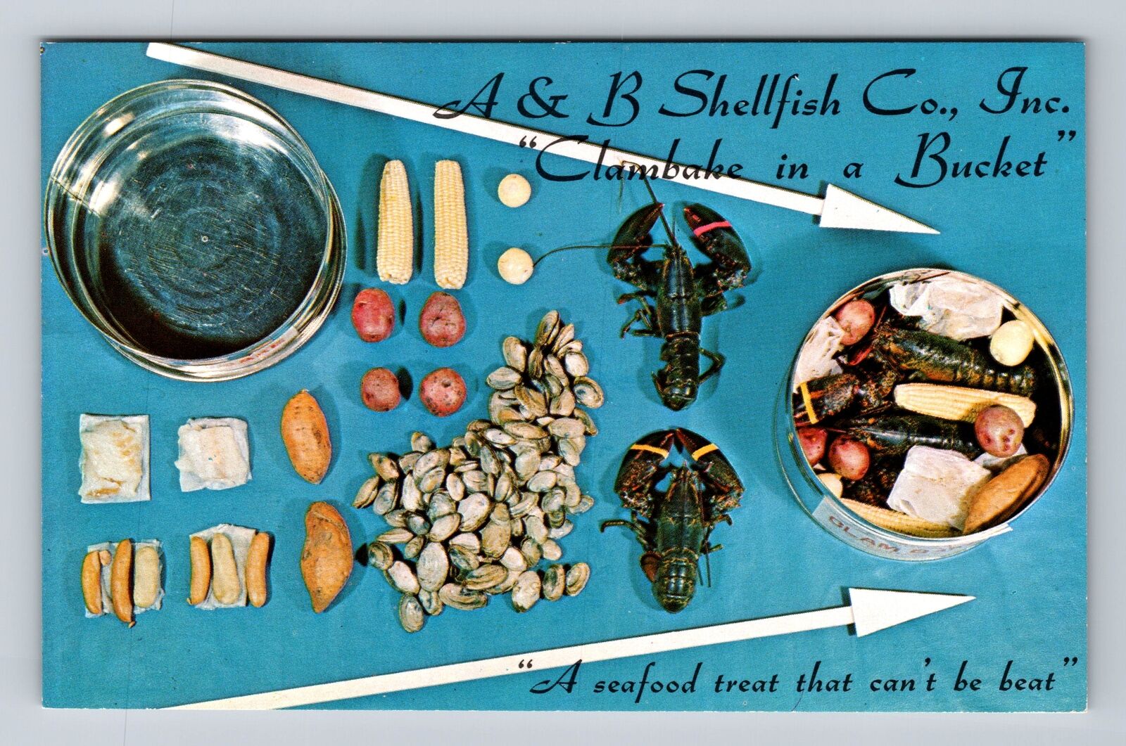 Arlington VA-Virginia, A & B Shellfish Co, Clambake in a Bucket Vintage Postcard