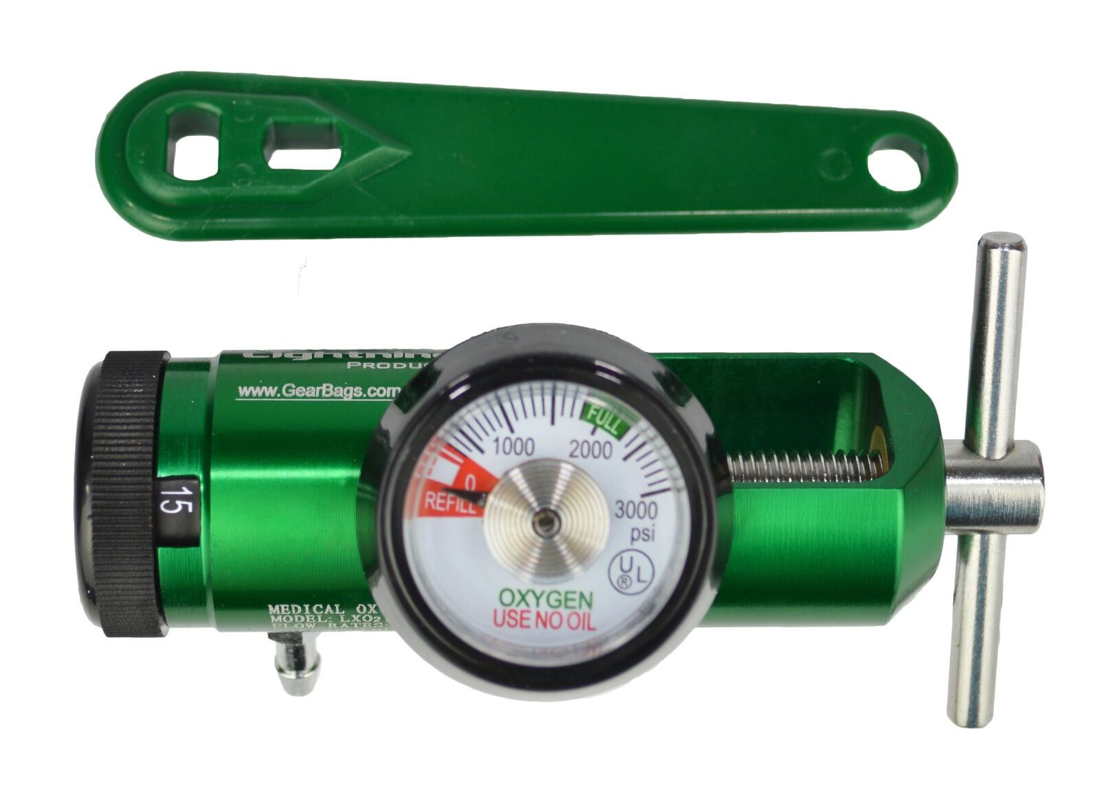 Lightning X O2 Mini Oxygen Regulator CGA-870 Gauge Flow Rate 0-15lpm w/Wrench