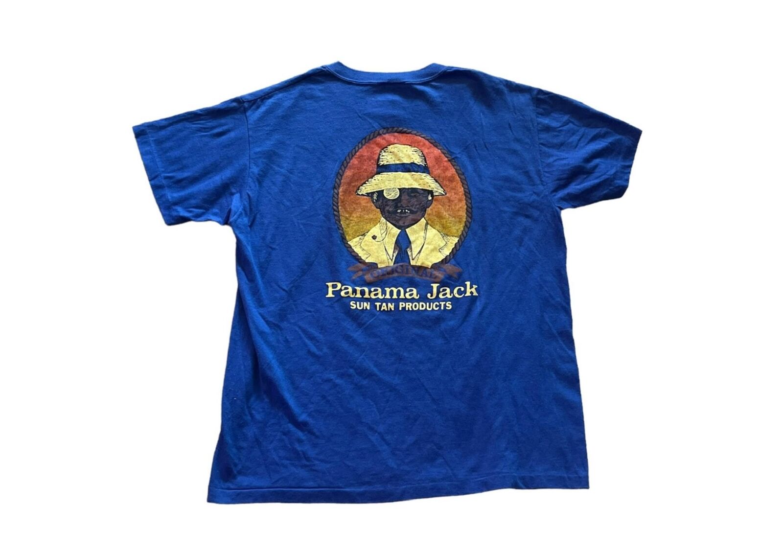 Vintage 80s Stedman Blue Panama Jack T Shirt Made USA Rare 1980s Single Stitch