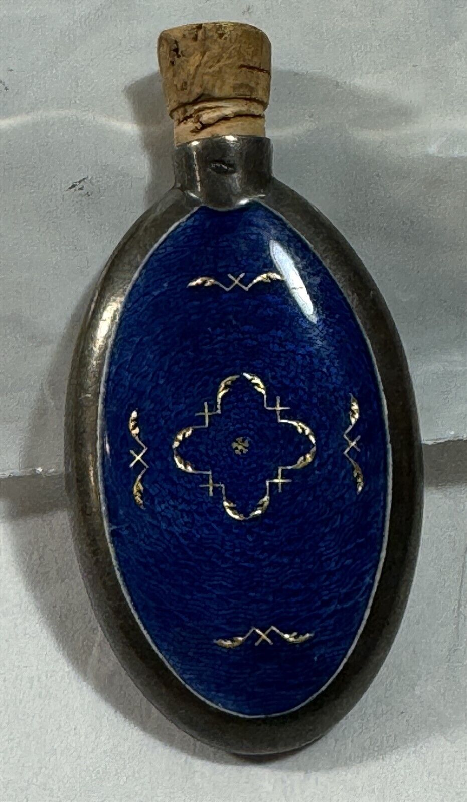 Unique Miniature French Silver and Cobalt Enamel Perfume Bottle Container