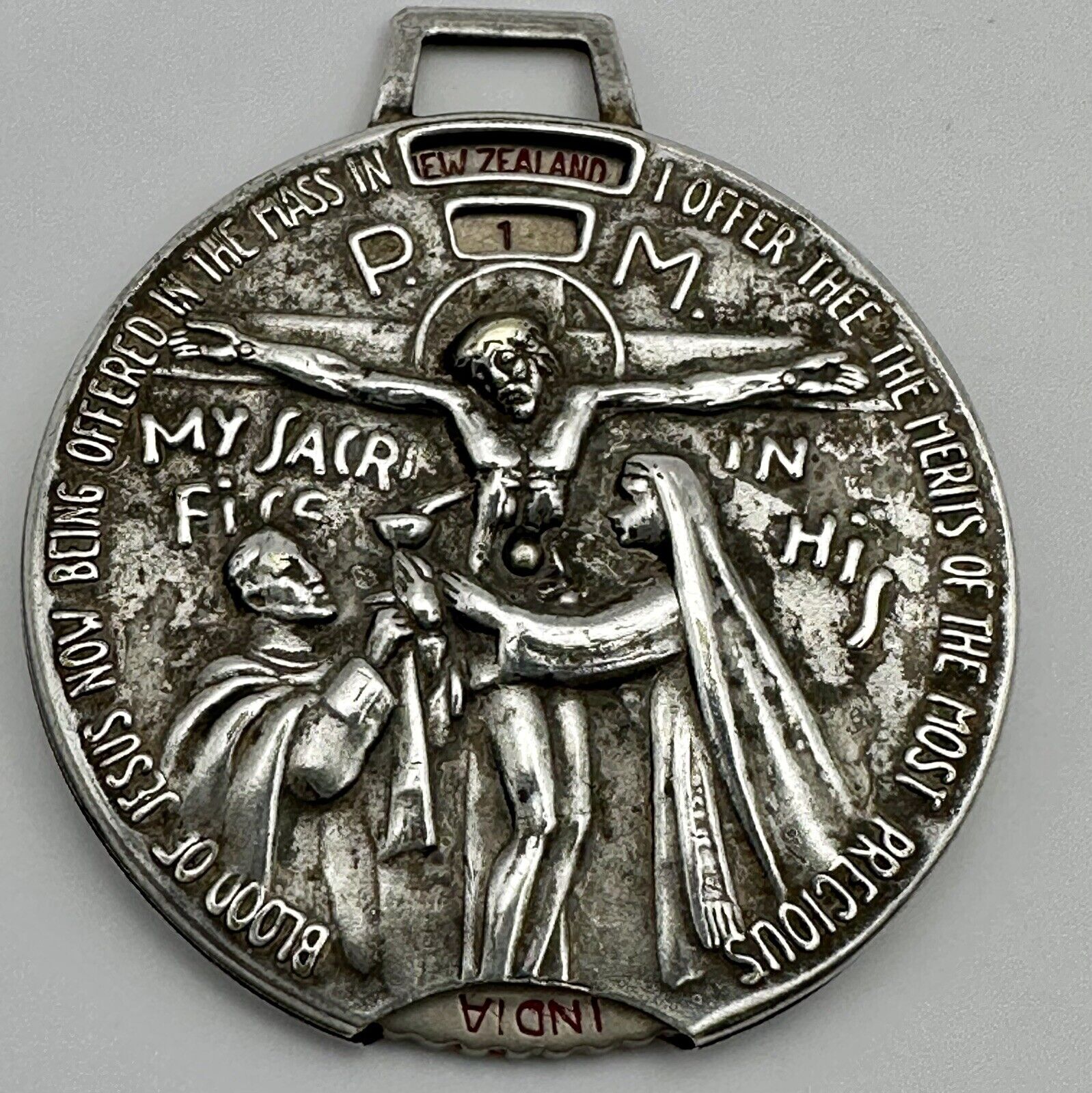 Antique Catholic Moveable World Mass Time Zone Clock Medallion Pendant Fob