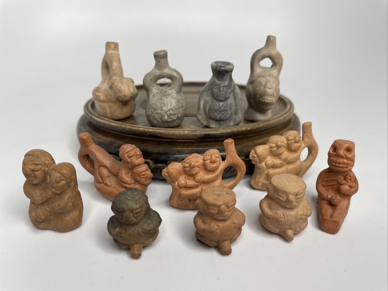 Fertility & Happiness Clay Idols Miniature Lot 12 Vintage Figures Primitive
