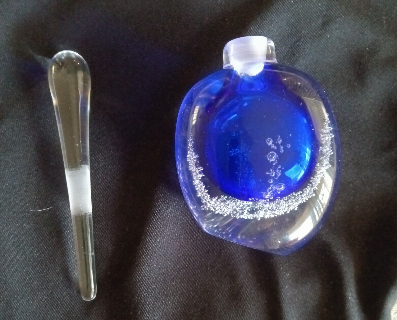 Art Glass, Buzz Blodgett BLUE Blown Perfume Bottle w/ Dauber, 5\