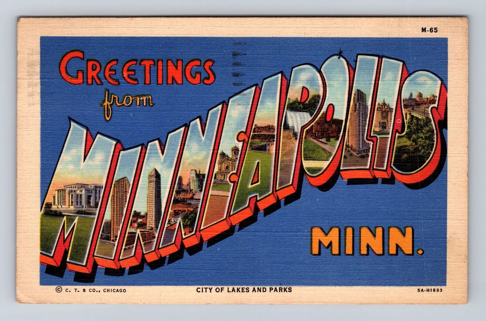 Minneapolis MN-Minnesota, Scenic Banner Greetings, Vintage c1945 Postcard
