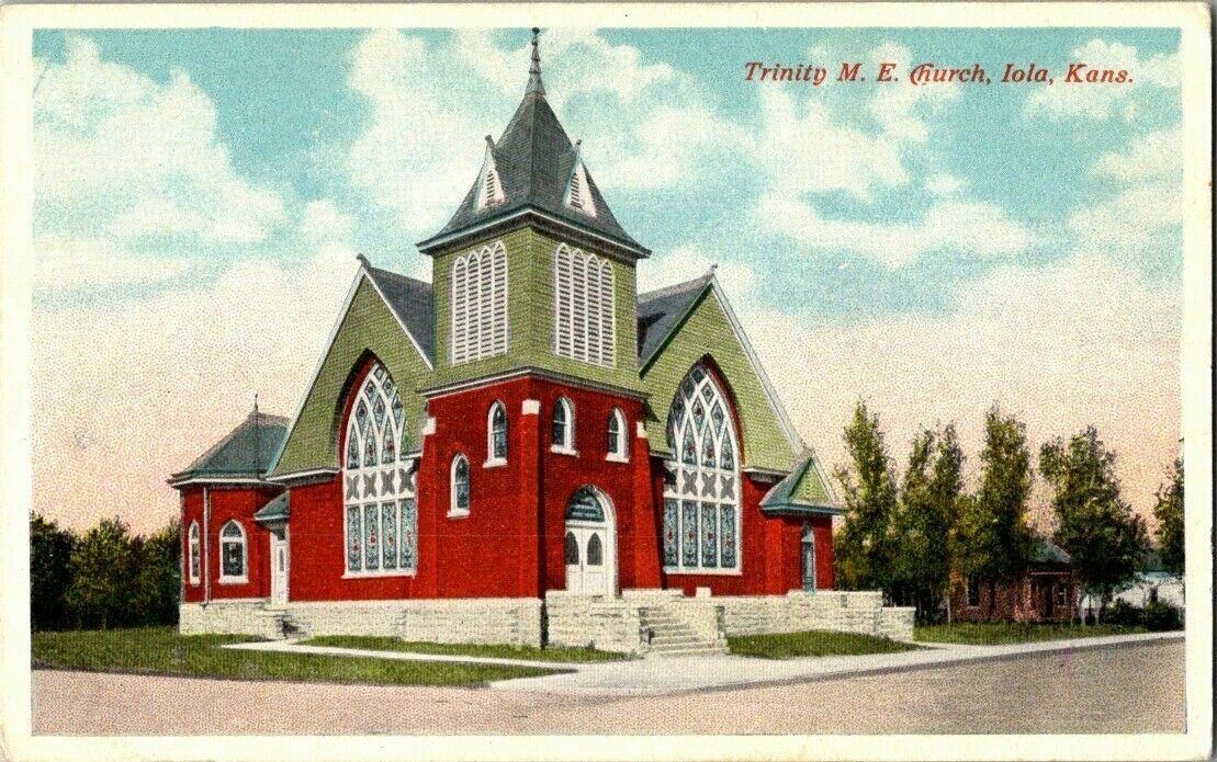 1918. TRINITY M.E. CHURCH. IOLA, KS POSTCARD v3