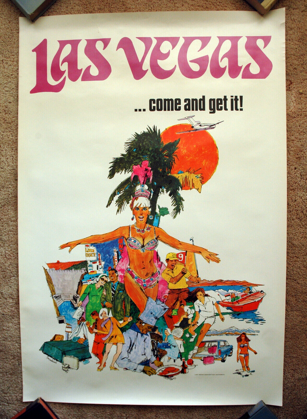 Vintage Original 1970s LAS VEGAS Travel Poster train art airline tourism