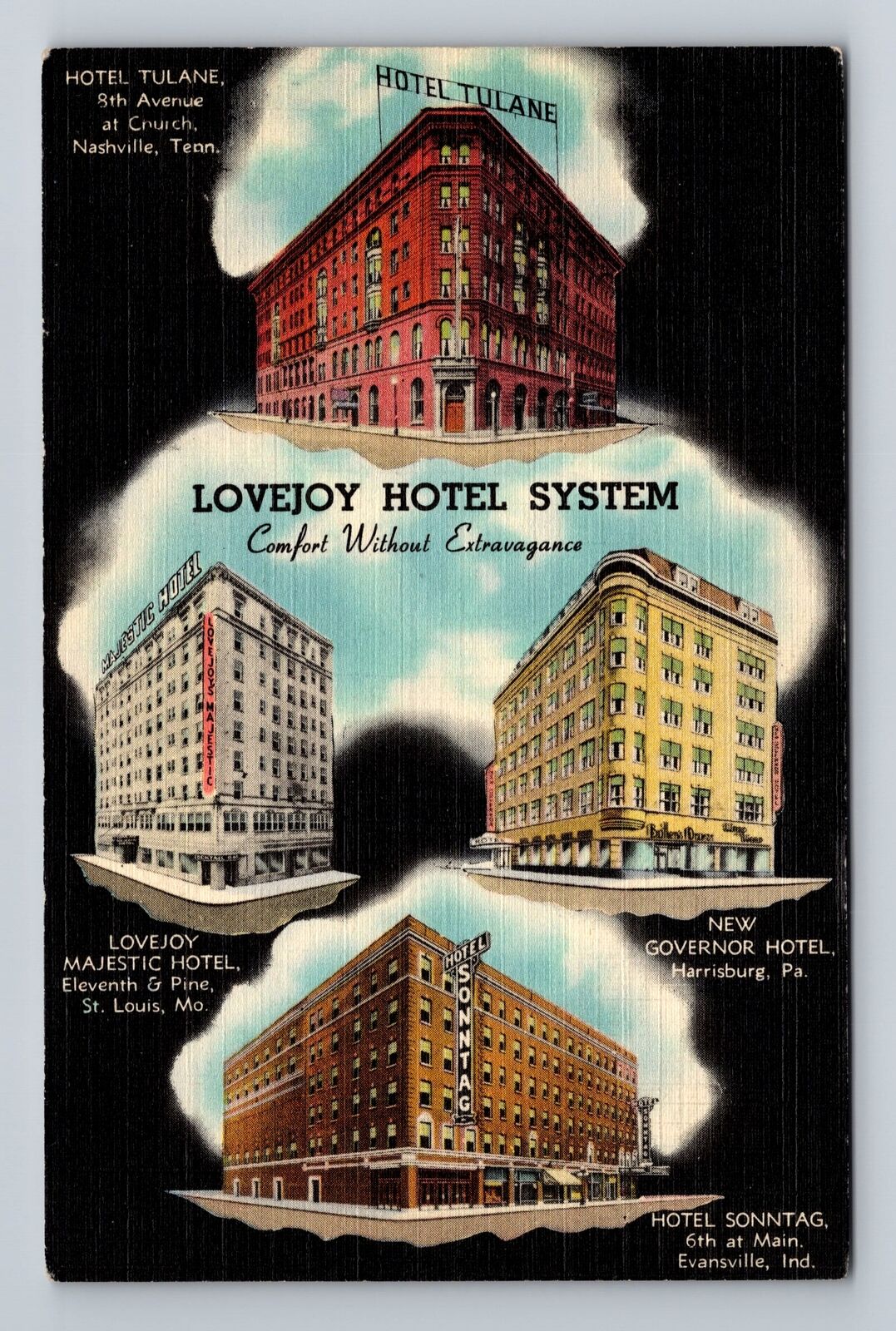 Nashville TN-Tennessee, Lovejoy Hotel System, Advertising, Vintage Postcard