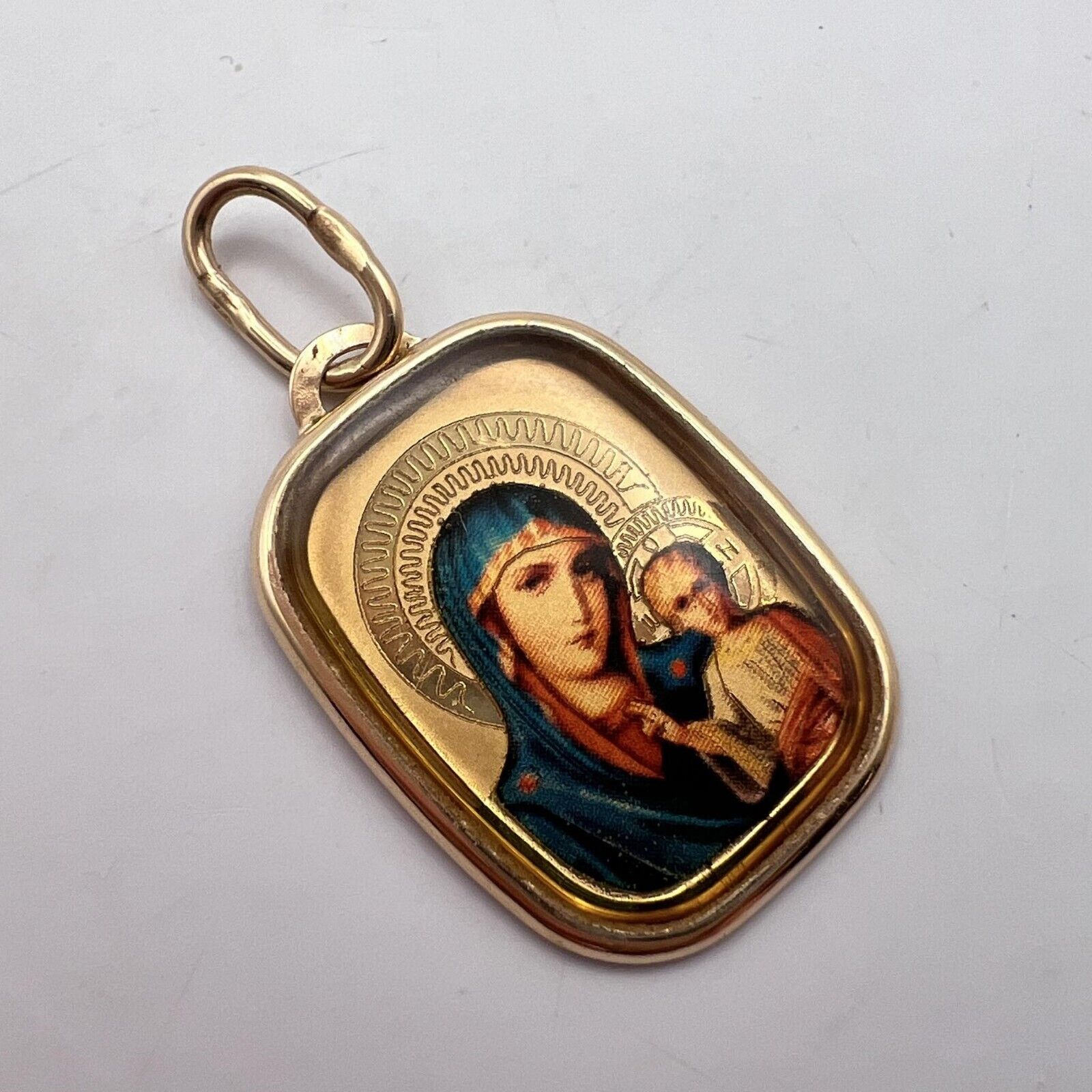 Vintage Christian Jewelry Rose Gold 585 14K Icon Pendant Mary Jesus Ukraine 1.2g