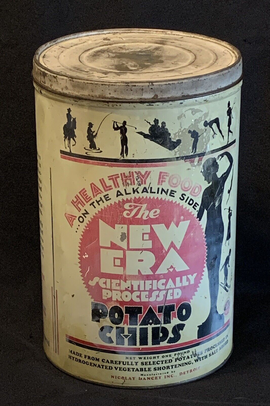 VTG 50's NEW ERA POTATO CHIP CAN Healthy Food Scientifically Processed 1 LB CAN