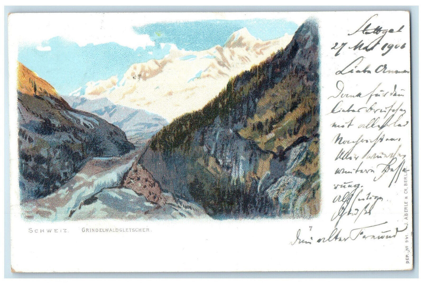 1901 View of Grindelwald Glacier Switzerland Antique Posted Postcard